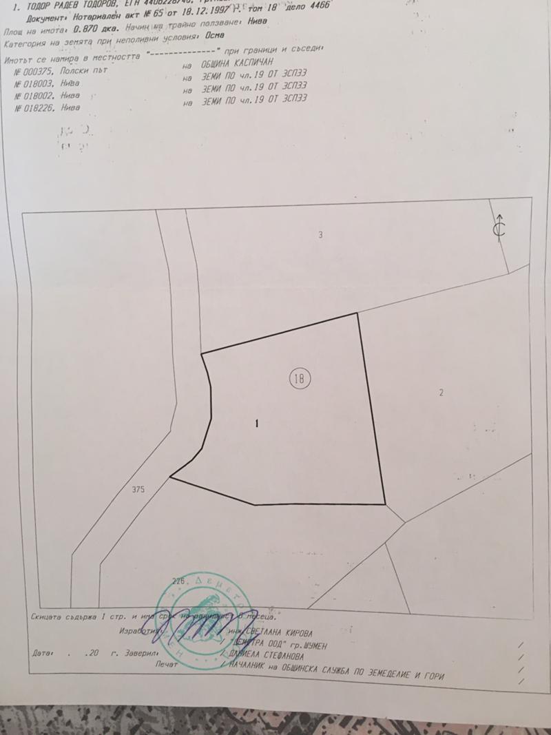 Продава  Парцел област Шумен , с. Кюлевча , Каспичан, 870 кв.м | 92791934