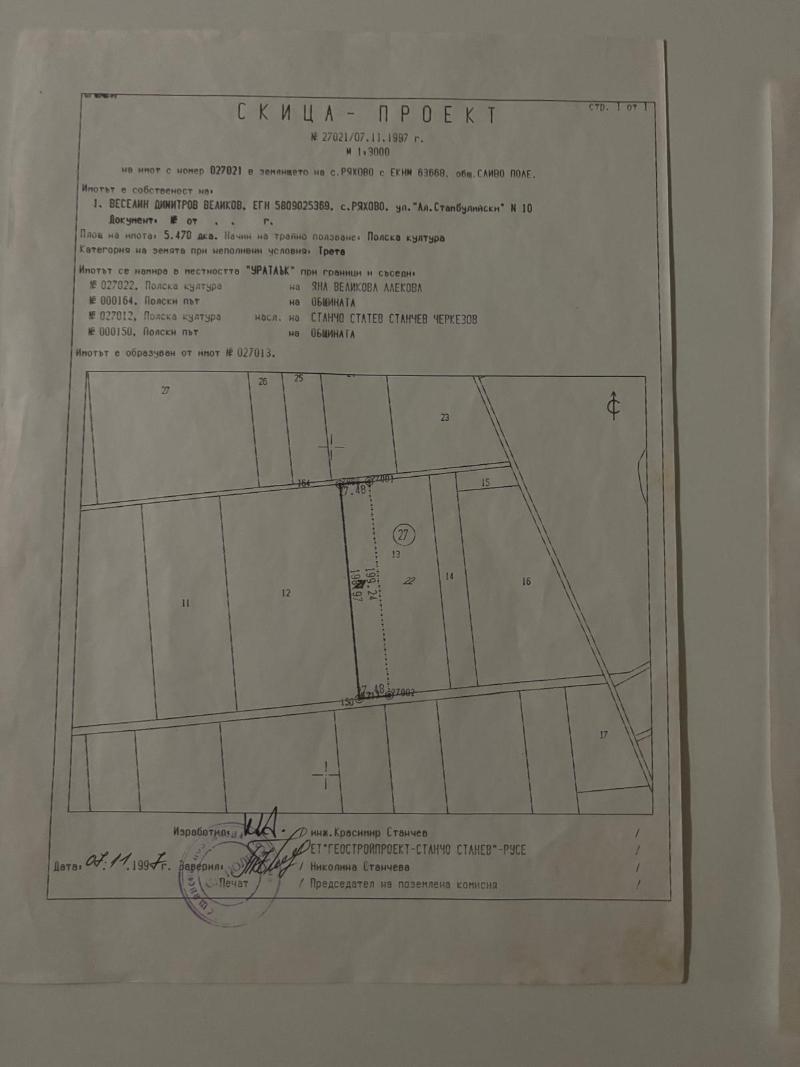 Продава  Земеделска земя област Русе , с. Ряхово , 11 дка | 54313953
